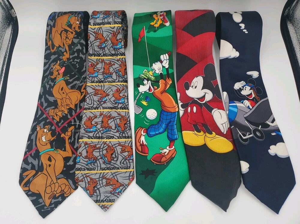 3 Mickey Mouse Unlimited And 2 Scooby Doo Cartoon Network Hannah-Barbara Ties